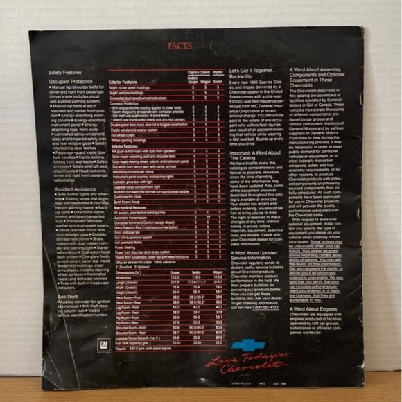 Vintage 1985 Chevrolet Caprice Classic Impala Sales Brochure Chevy Car Catalog - Picture 2 of 6